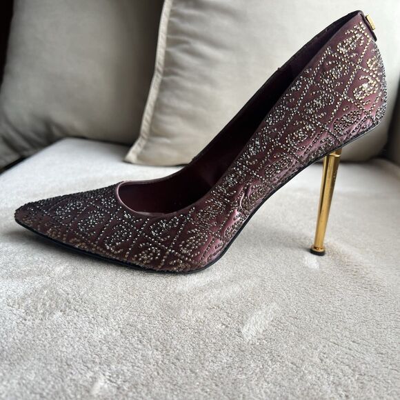 Guess Sorena Wine Stiletto High Heel Pumps Women 8.5 M Pointy Toe Rhinestones - Picture 3 of 16